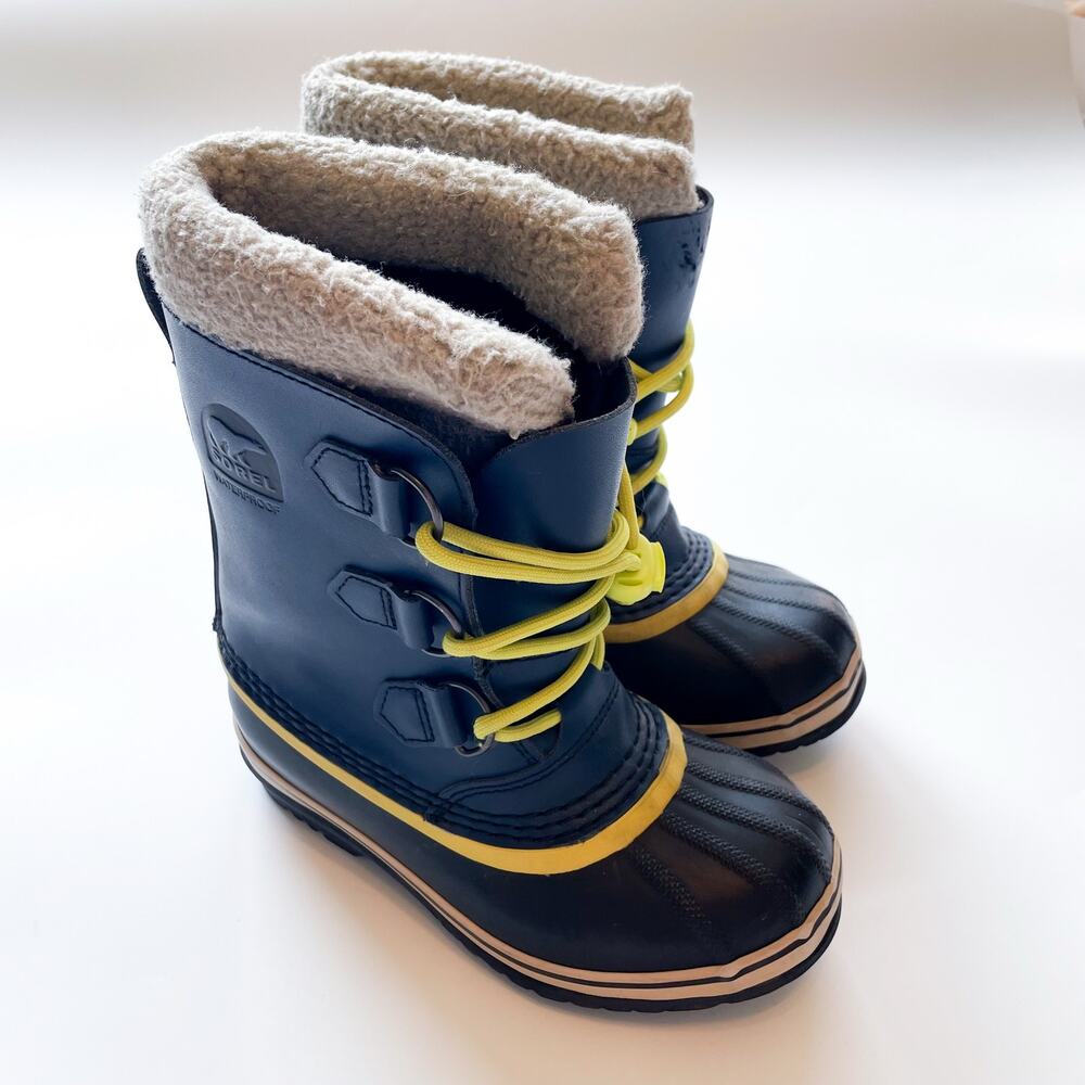 Boy's Sorel Felt Lined Dark Blue Waterproof Winter Snow Boots Size 1